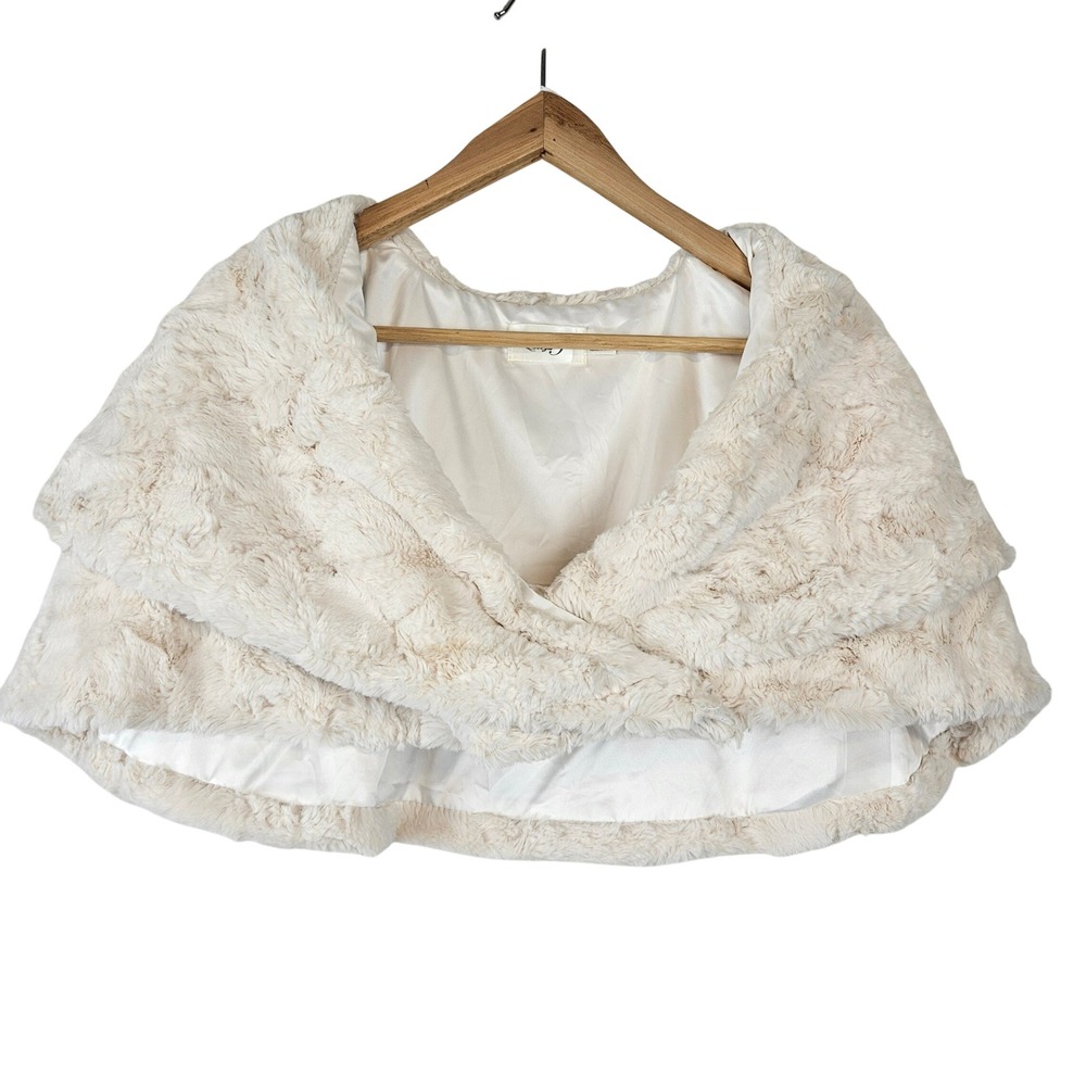 Eliza J Furbie Faux Fur Capelet, cream tan, size M